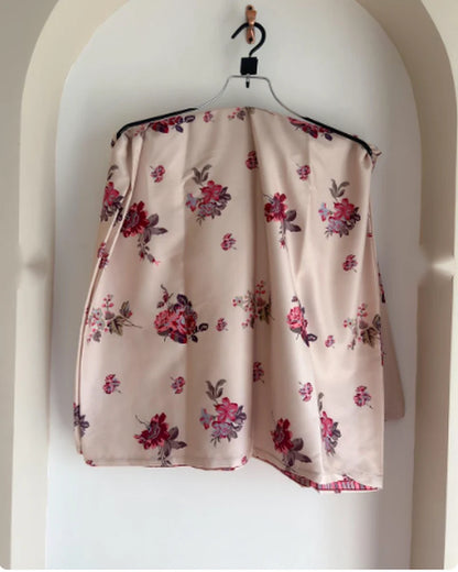 Matching floral printed palazzo pants of beige silk three piece set