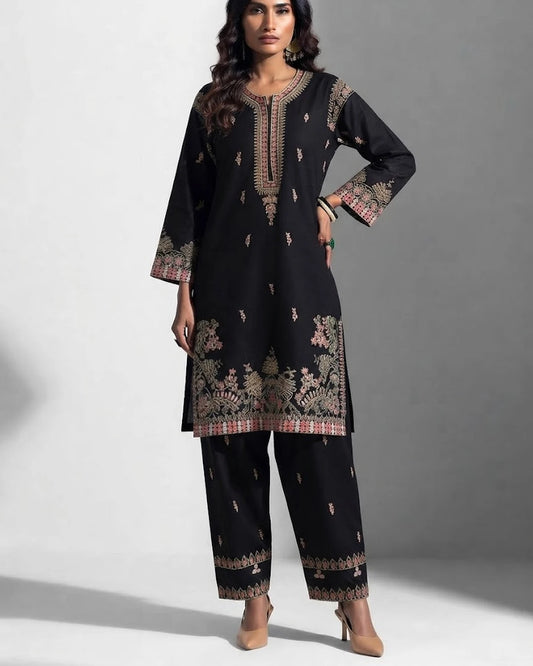 Black Embroidered 2PC Suit – Premium Micro Stitch Kameez & Pants
