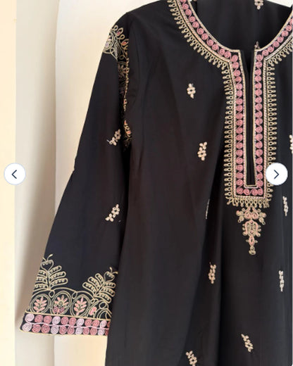 Black Embroidered 2PC Suit – Premium Micro Stitch Kameez & Pants