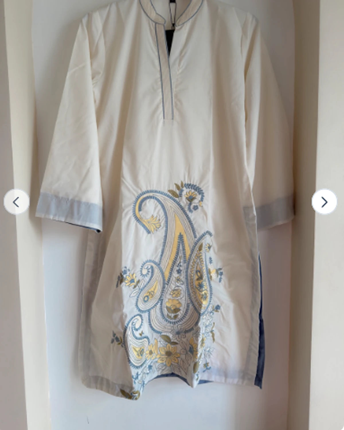 Cream Embroidered Paisley Kurti – Cotton One Piece for Women