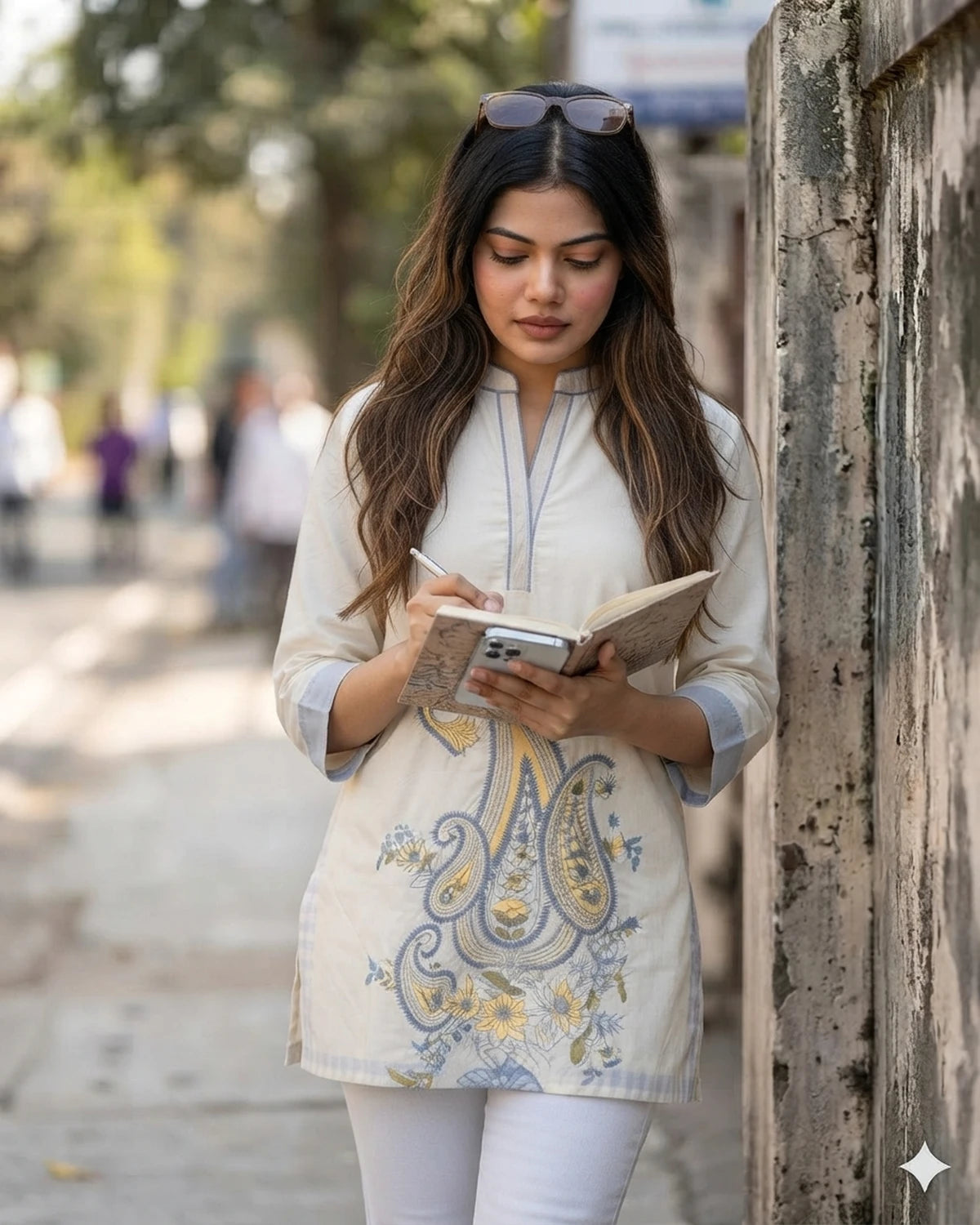 Cream Embroidered Paisley Kurti – Cotton One Piece for Women